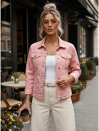 Dámská růžová džínová bunda TY5597 růžová - FashionStreet