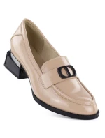 Dámská obuv lakovaná s ozdobným podpatkem béžová Vinceza 58638