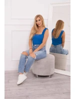 Halenka bez ramínek s volánky chrpově modrá