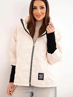 Dámská jarní prošívaná bunda s ozdobnou ražbou a zipem světle béžová