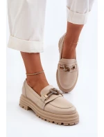 Dámské kožené mokasíny s ozdobou Laura Messi 2780 béžové