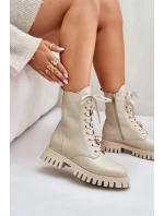 Kožené botky worker s přívěsky na zip CheBello 4553 Béžové