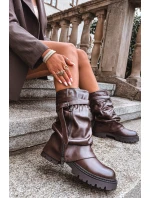 Dámské kozačky s vytočeným horním dílem do poloviny lýtka s páskem čokoládové Darisa