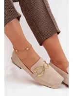 Dámské mokasíny z pravé nubukové kůže se zlatým detailem D&A CR61-3115 Béžové