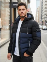 Pánská zimní bunda s kapucí tmavě modrá a černá FashionStreet TX5098 Pánská zimní bunda s kapucí tmavě modrá a černá FashionStreet TX5098
