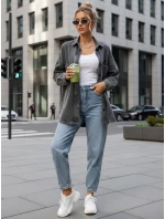 Dámská džínová košilová bunda oversize šedá FashionStreet TY5601