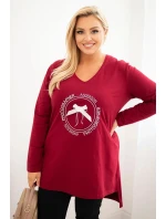 Dámská blůza s delším zadním dílem a potiskem bordová Dámská blůza s delším zadním dílem a potiskem bordová