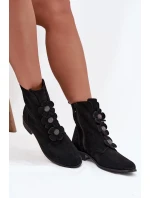 Semišové dámské kotníkové boty Zazoo 3085 černé s ozdobnými květinami
