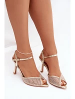 Dámské sandály na jehlovém podpatku se zdobením Peloria – zlaté