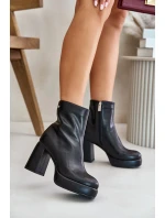 Boty na podpatku z přírodní kůže Černé GOE OO2N4166-W2