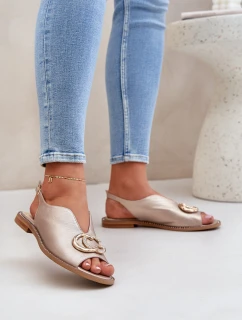 Kožené sandály na plochém podpatku s ozdobou Laura Messi 2865 Zlaté