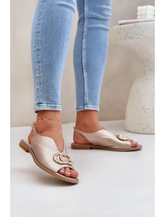 Kožené sandály na plochém podpatku s ozdobou Laura Messi 2865 Zlaté