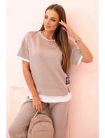 Dámská máslová souprava s krátkým rukávem a kalhotami tmavě béžová