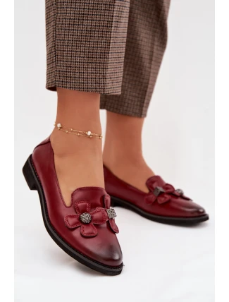 Dámské polobotky na plochém podpatku s ozdobnými květinami Bordó Tavillette