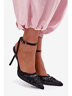 Dámské sandály na podpatku zdobené flitry a korálky Černé Nedira