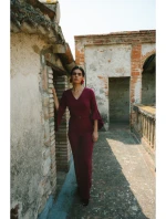 S416 Kombinéza s volánkovými rukávy - bordó