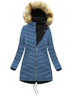 Černo-světle modrá oboustranná dámská zimní bunda s kapucí (w214big)