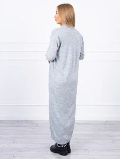 Svetr dlouhý svetr vázaný v pase šedý