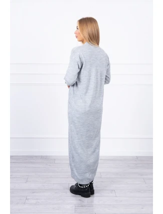 Svetr dlouhý svetr vázaný v pase šedý