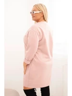 Dámské šaty Plus Size máslo s kapsou a rukávem 3/4 pudrově růžová