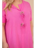 Dámské bavlněné šaty Plus Size s vázáním u výstřihu růžová