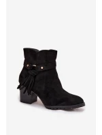 Dámské kozačky na podpatku s třásněmi Černé Rosabella