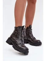 Dámské lakované boty Artiker – grafitové, zateplené, s ozdobou