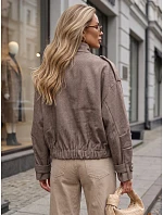Krátká dámská bomberová bunda s vysokým stojáčkem v barvě taupe, FashionStreet TY5848