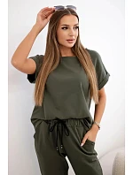 Bavlněný komplet halenka + kalhoty khaki