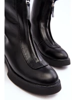 Dámské černé kotníčkové boty na plochém podpatku s zipem Elkasa