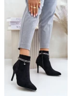 Boty Na Podpatku S Dekorativním Pásem Eko Sametové Vinceza 16469 Černé