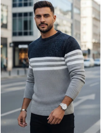 Pánský pruhovaný šedý svetr FashionStreet WX2230