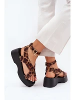 Dámské Sandály Na Platformě A Klínu V Leopardím Tisku Hnědé Tenzorus