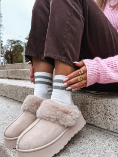 Ženské Sněhule Na Platformě S Kožešinou A Přezkou Béžové Querina