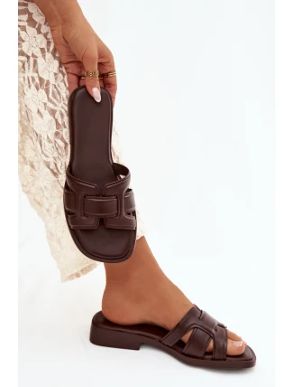 Dámské pantofle na ploché podrážce čokoládové Lorania