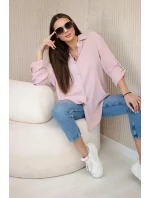 Bavlněná mušelínová košile oversize tmavě pudrově růžová
