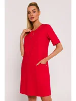 M788 Trapézové šaty s předními kapsami - červené