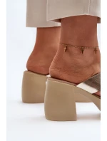 Zazoo Kožené pantofle na bloku, zlaté