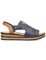 Dámské pohodlné modré sandály Rieker na klínku s podpatkem 62962-14