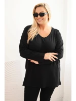 Dámská blůza Plus Size s výstřihem do V a dlouhým rukávem černá