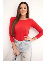 Dámská svetr z kašmíru s kulatým výstřihem a dlouhým rukávem červená