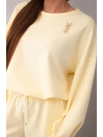 Dámský set máslo mikina s broží a kalhoty s rovnou nohavicí žlutý