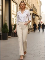 Dámské džíny s vysokým pasem a širokými nohavicemi ecru FashionStreet UY2874