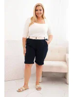 Dámské bavlněné šortky Plus Size s páskem tmavě modrá