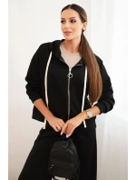 Dámská souprava máslo s širokými nohavicemi a mikinou na zip černý Dámská souprava máslo s širokými nohavicemi a mikinou na zip černý