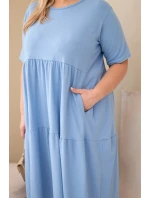 Dámské bavlněné šaty Plus Size s krátkým rukávem a volánem džínová