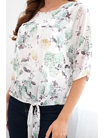 Dámská halenka s květinovým vzorem a vázáním dole tmavě mátová