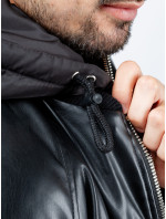 Pánská koženková bunda s kapucí GLANO - černá