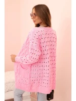 Dámský kardigan s kapsami a perforací světle růžový