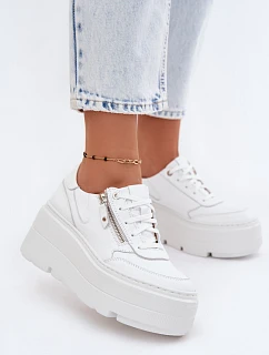 Kožené dámské tenisky na masivní platformě Zazoo N1084 Bílé